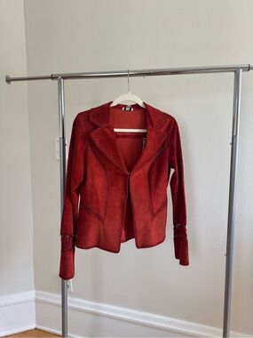 Cache Red Suede Beaded-Cuff Jacket